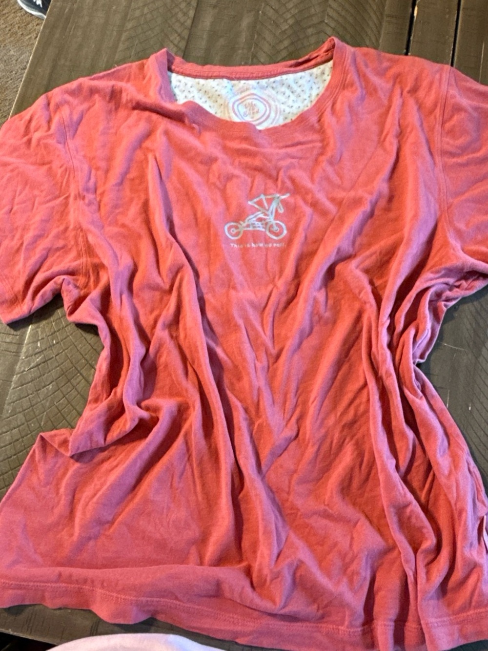 Life Is Good Coral Short Sleeve Tee with Bike Graphic